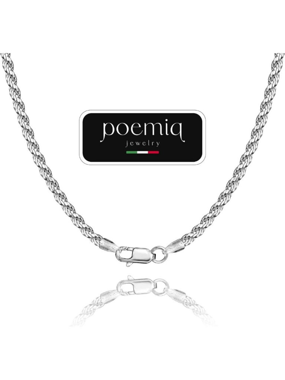 925 Sterling Silver Rope Chain Necklace - Italian Diamond Cut, Elegant Design